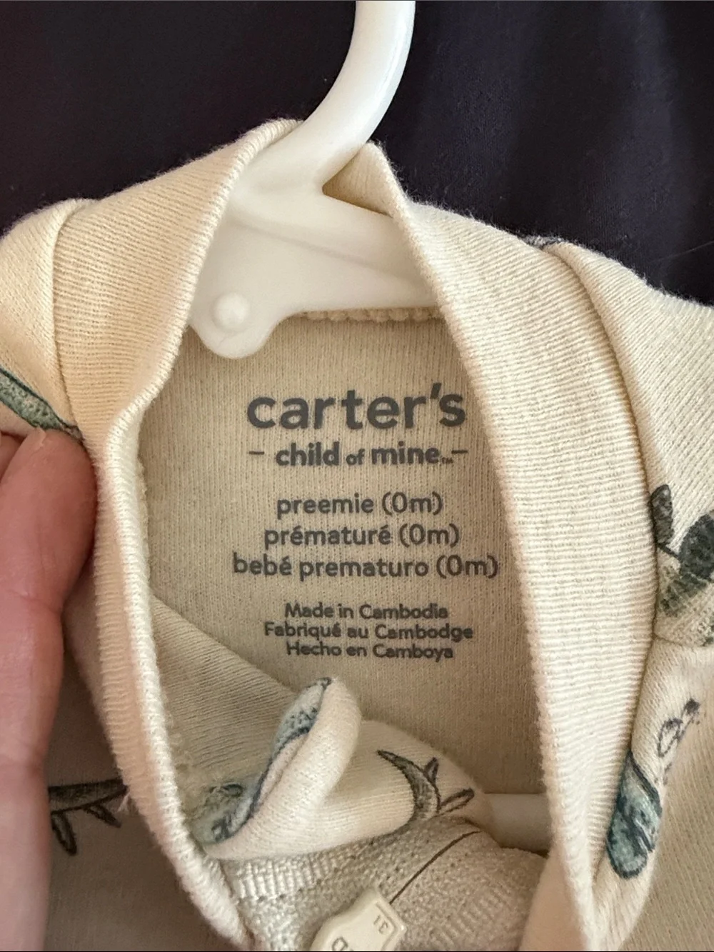Carter's Cream One-Piece Footed Sleeper with Teal and Gray Dinosaurs
